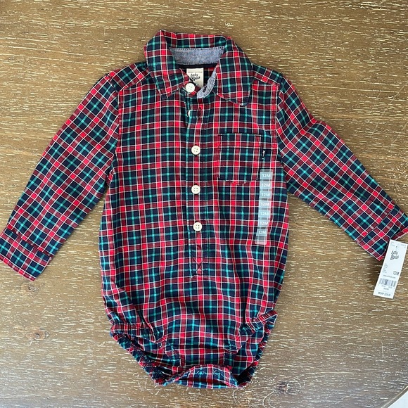 Baby B’gosh, flannel plaid button- front bodysuit, 12 months, NWT